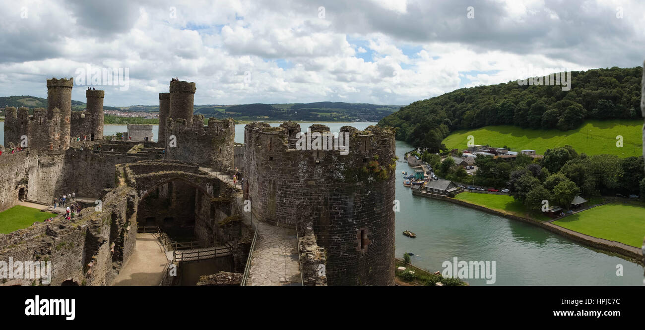 Conwy castle and fortifications, Wales, England Stock Photo
