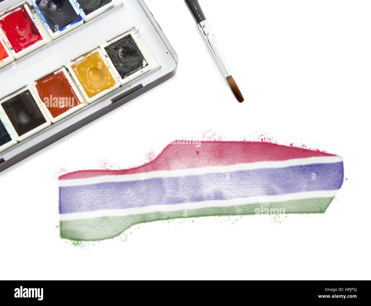 A watercolor painting of Gambia in the national colors.(series) Stock Photo