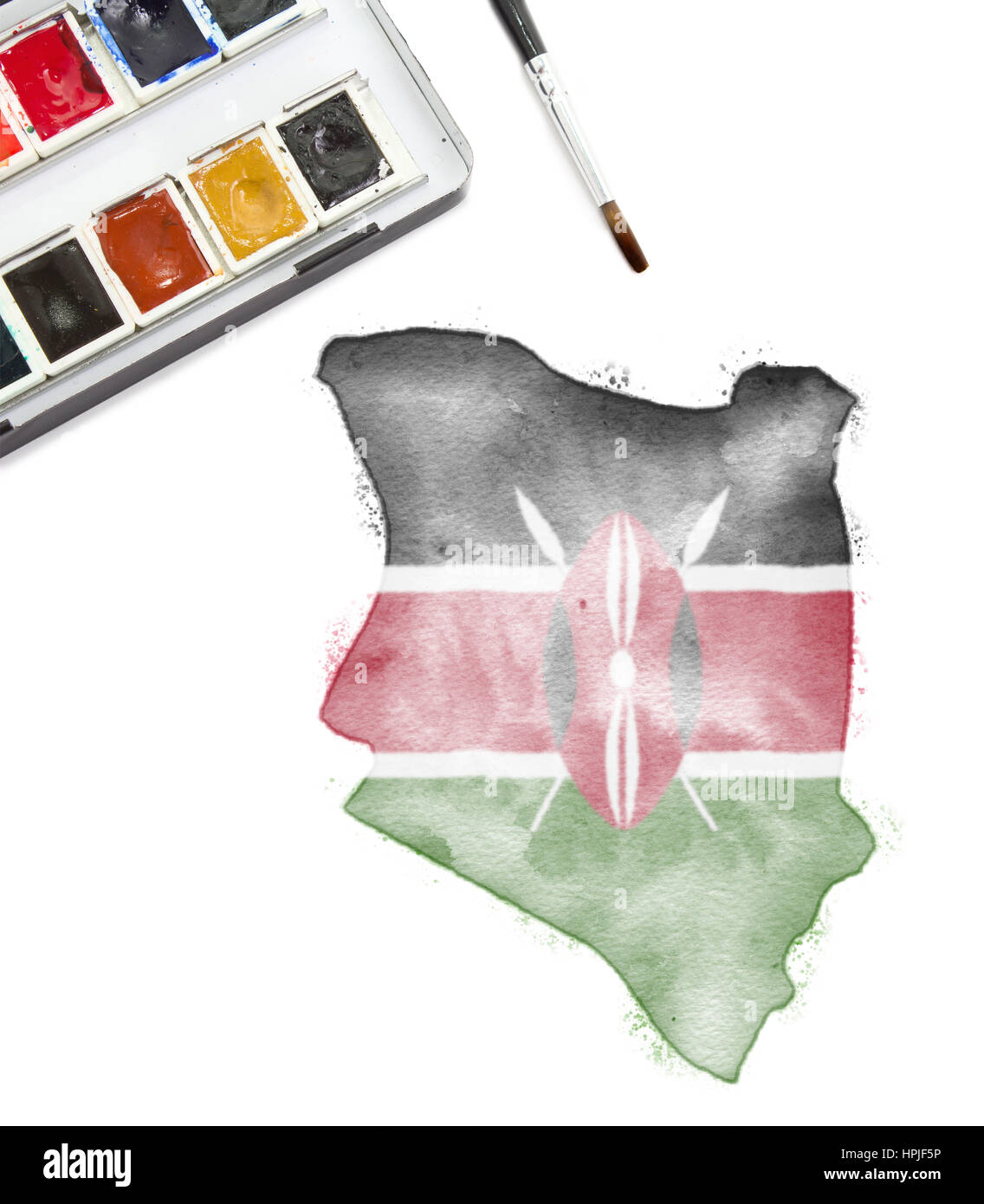 A watercolor painting of Kenya in the national colors.(series Stock