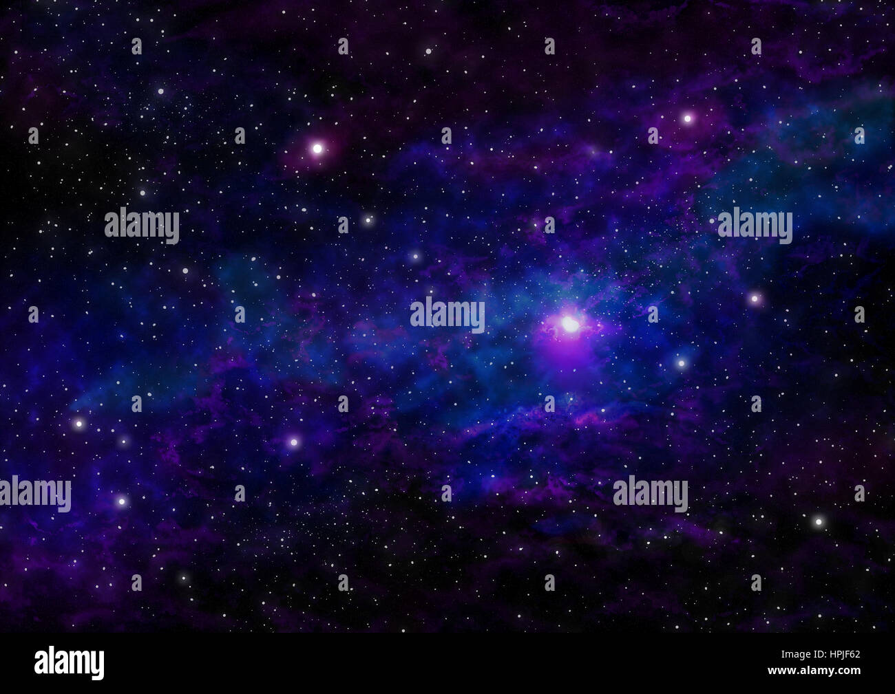 Night Sky with Stars and Purple Blue Nebula. Space Background. Stock Photo