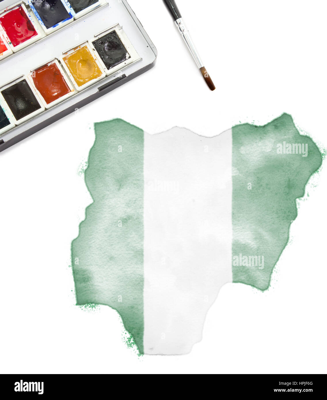 A watercolor painting of Nigeria in the national colors.(series Stock