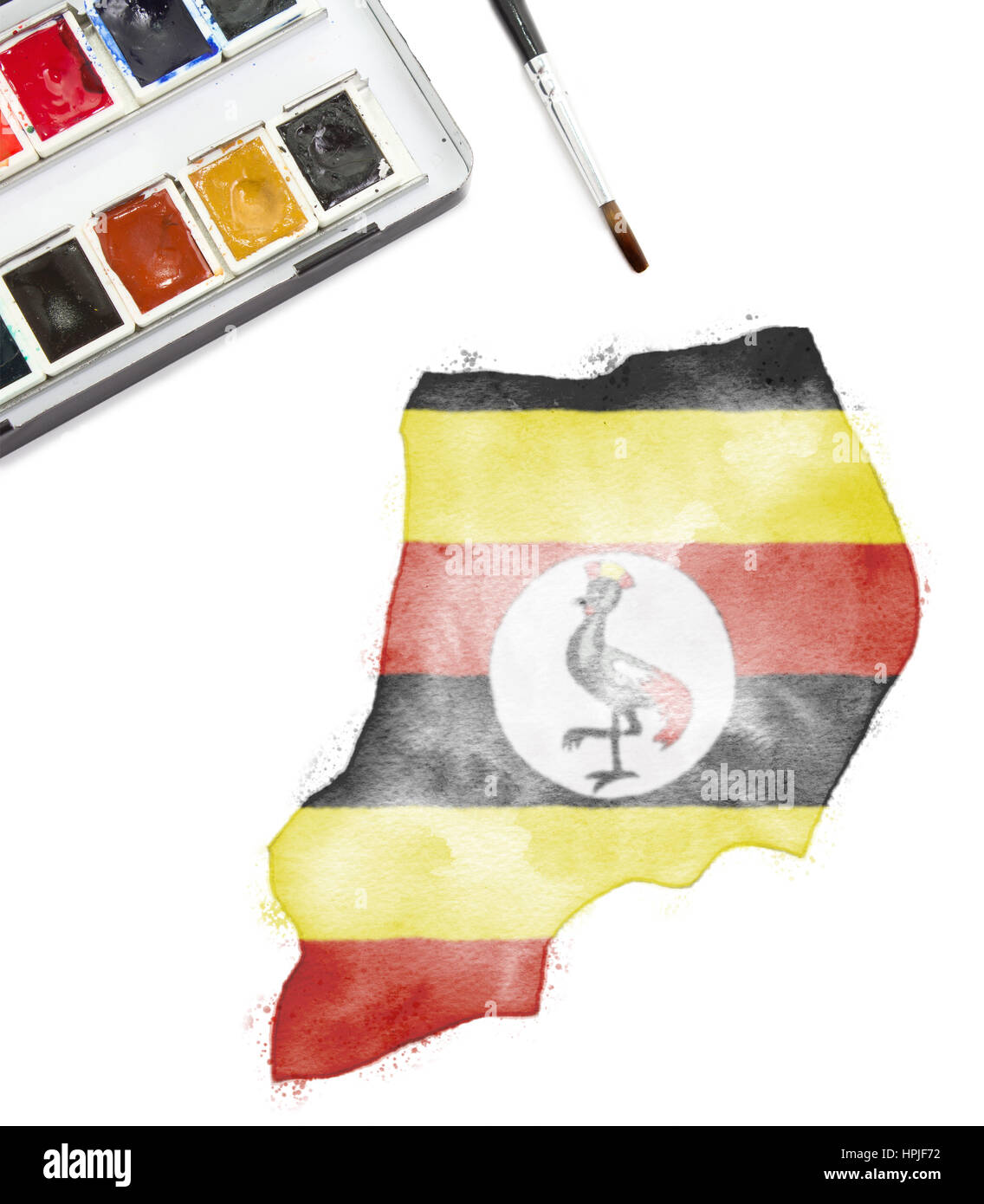 A watercolor painting of Uganda in the national colors.(series Stock