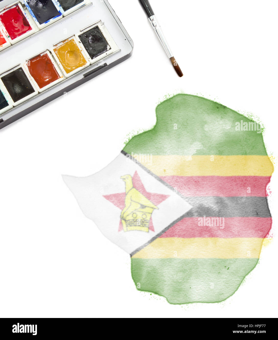 A watercolor painting of Zimbabwe in the national colors.(series Stock Photo Alamy