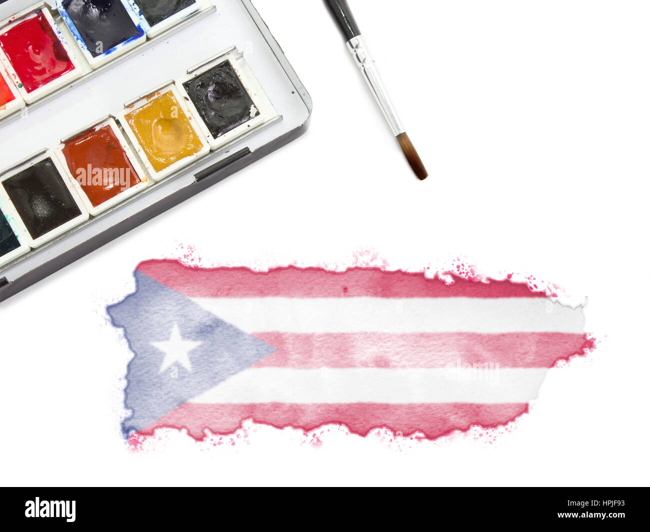 A watercolor painting of Puerto Rico in the national colors.(series Stock Photo Alamy