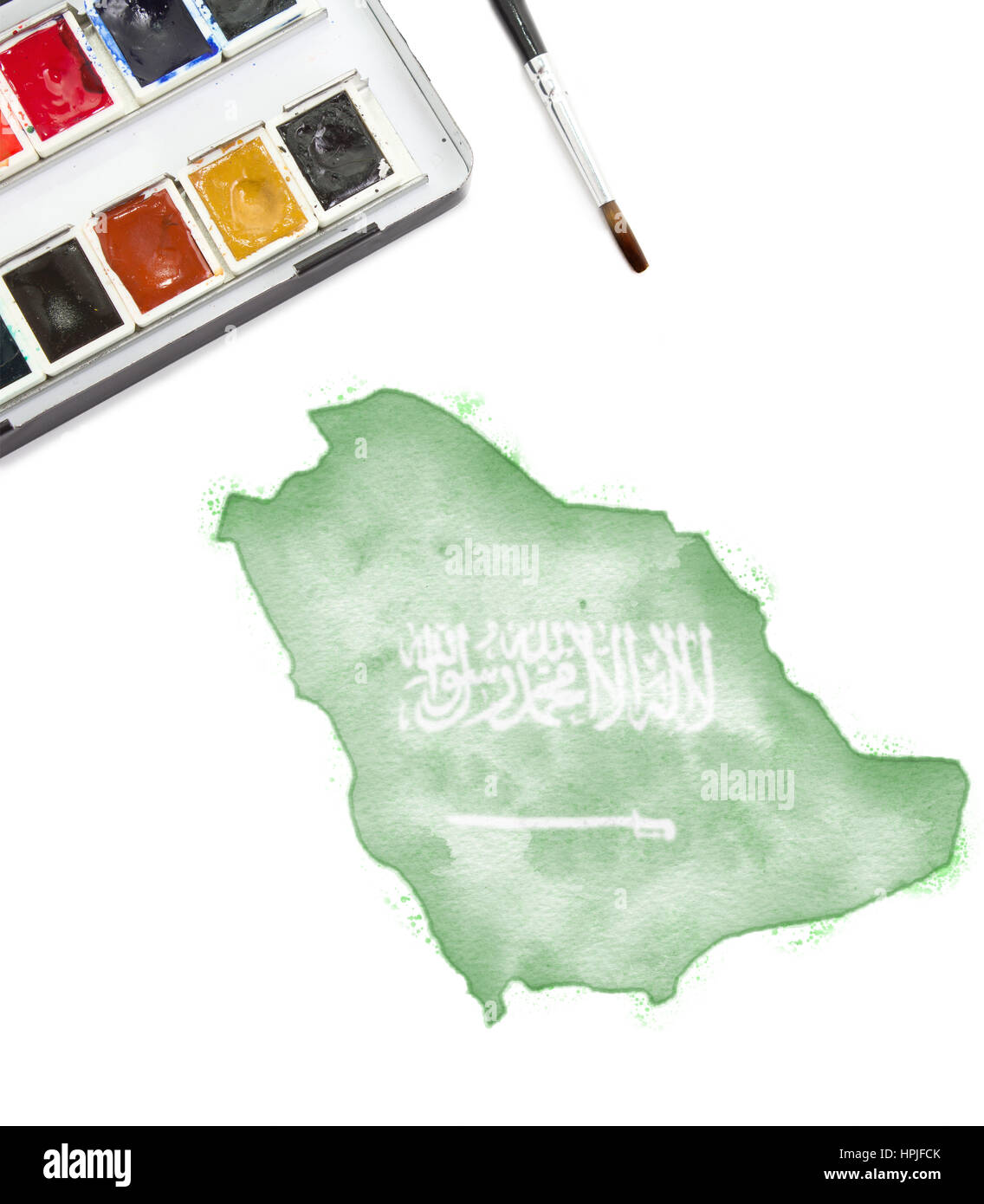 A watercolor painting of Saudi Arabia in the national colors.(series ...