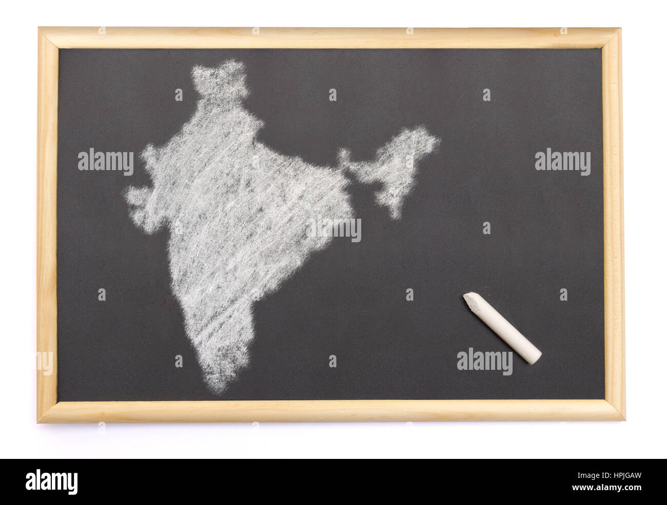Blackboard with a chalk and the shape of India drawn onto. (series