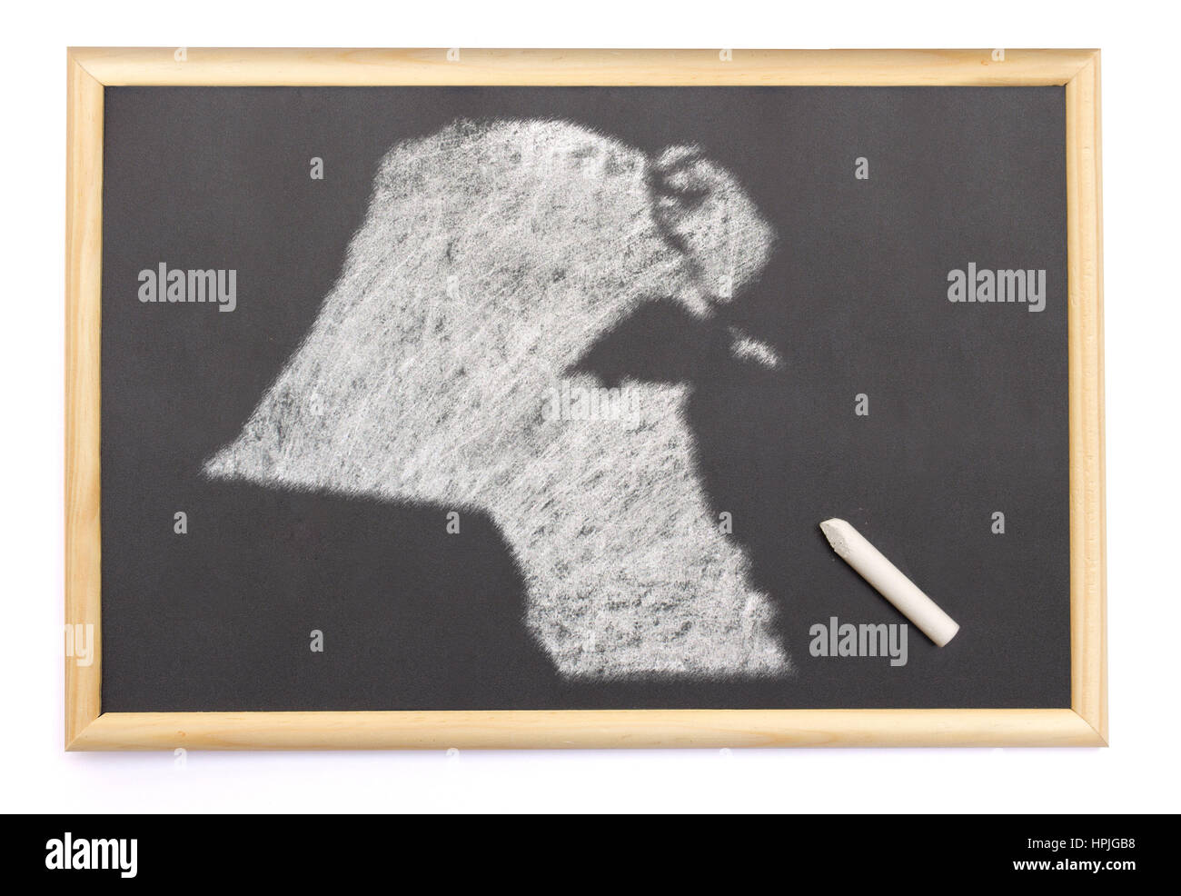 Blackboard with a chalk and the shape of Kuwait drawn onto. (series