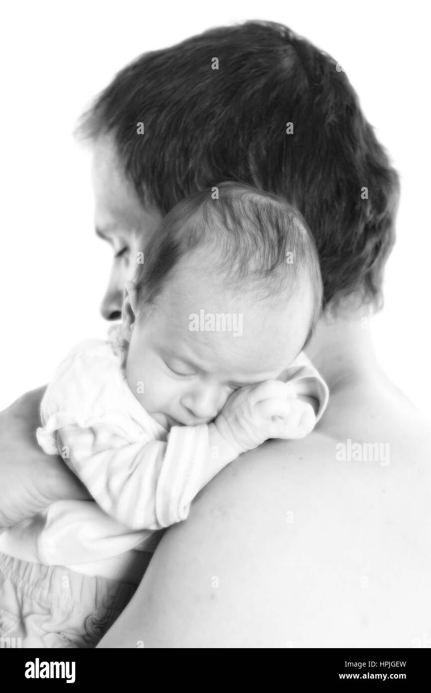 Model released , Vater mit Neugeborenem - father with baby Stock Photo