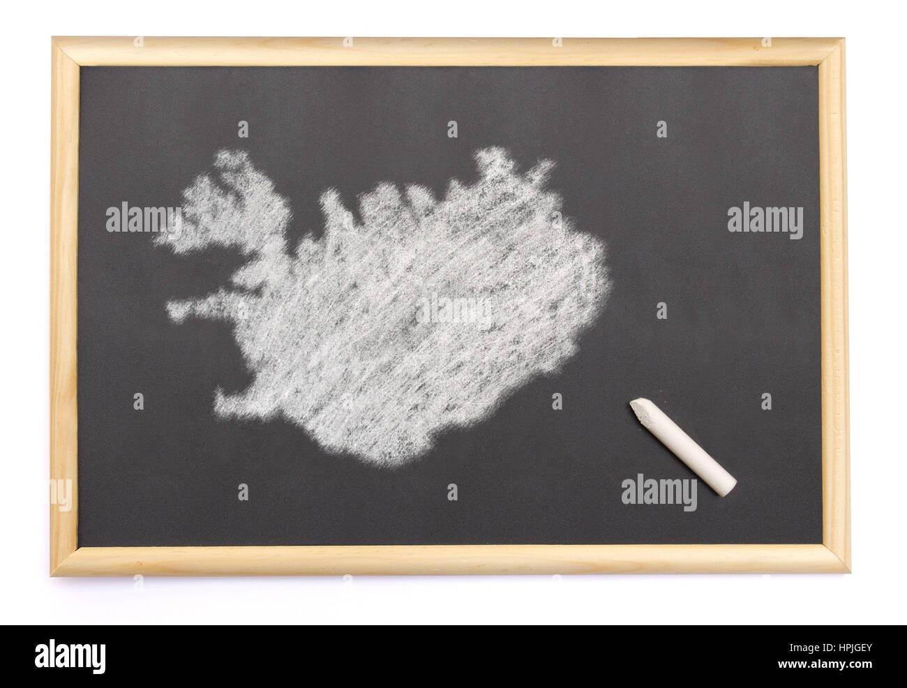 Blackboard with a chalk and the shape of Iceland drawn onto. (series) Stock Photo