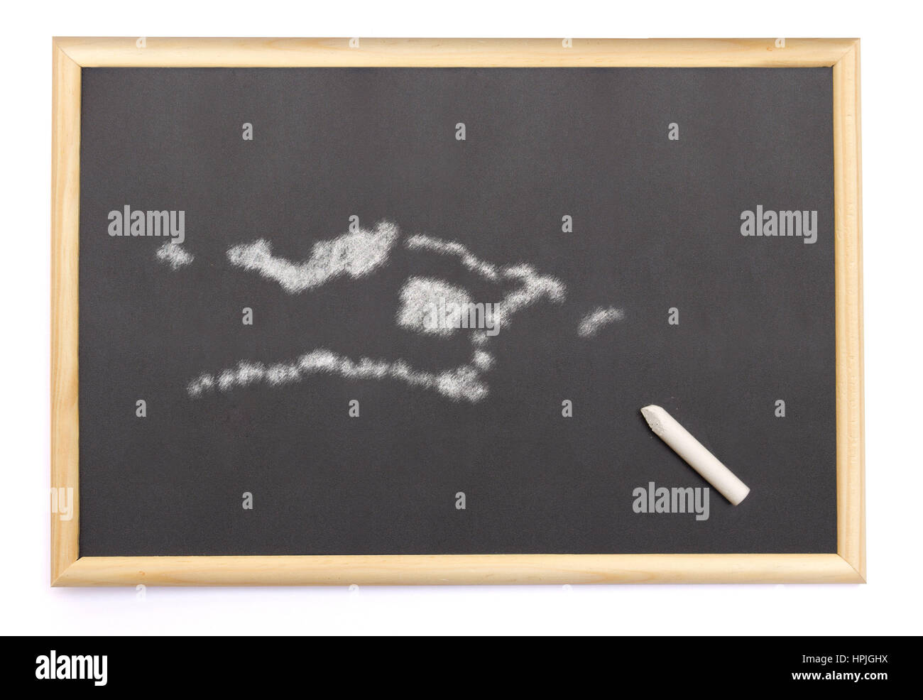 Blackboard with a chalk and the shape of Palmyra Atoll drawn onto. (series) Stock Photo