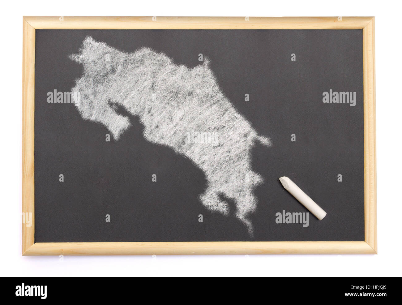 Blackboard with a chalk and the shape of Costa Rica drawn onto. (series