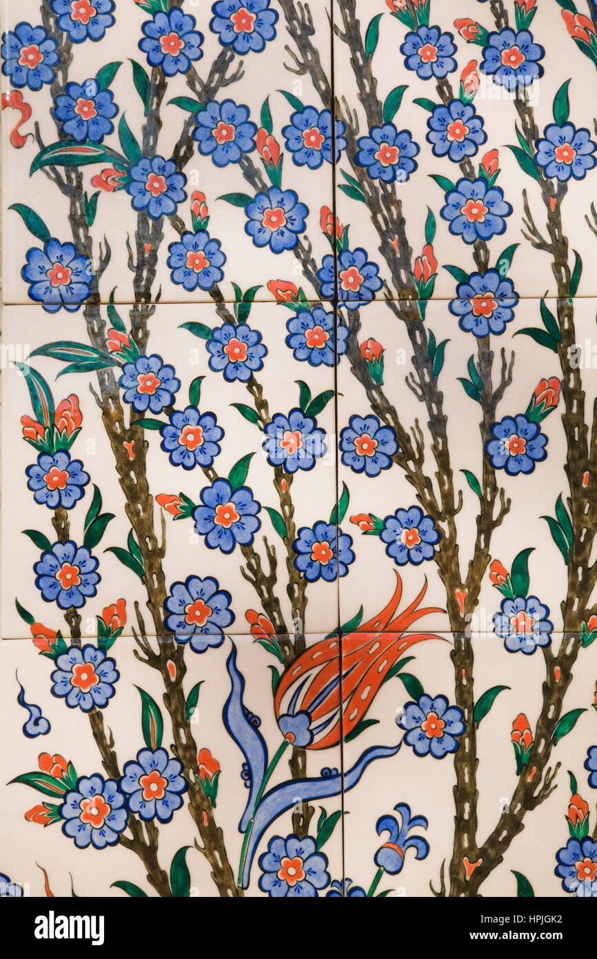 Closeup of details on Iznik Ceramic tiles from Turkey at Montreal