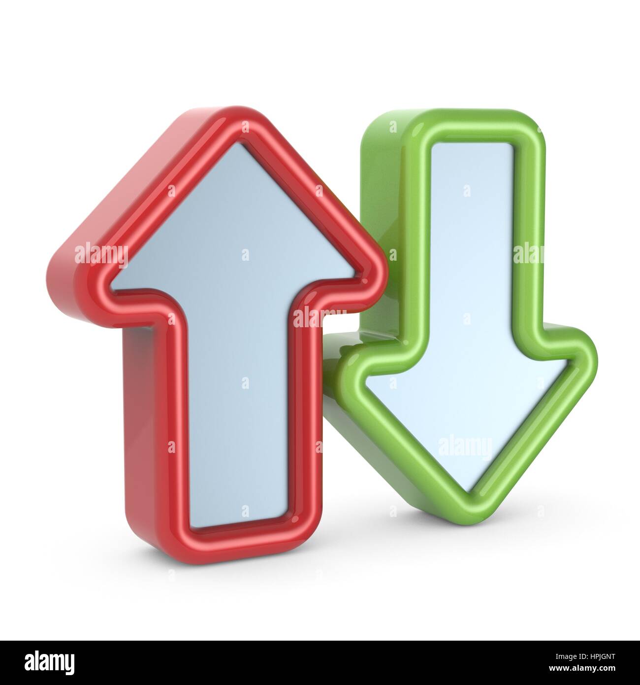 Red and green arrows icon 3D render illustration isolated on white ...