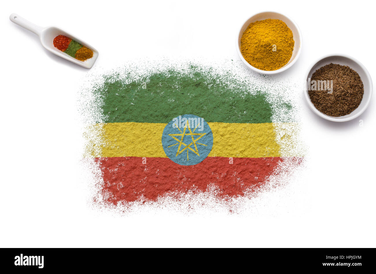 Various spices forming the flag of Ethiopia.(series) Stock Photo