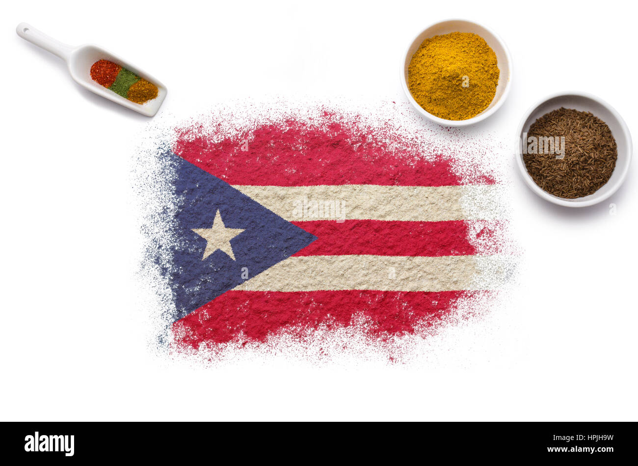 Various spices forming the flag of Puerto Rico.(series) Stock Photo