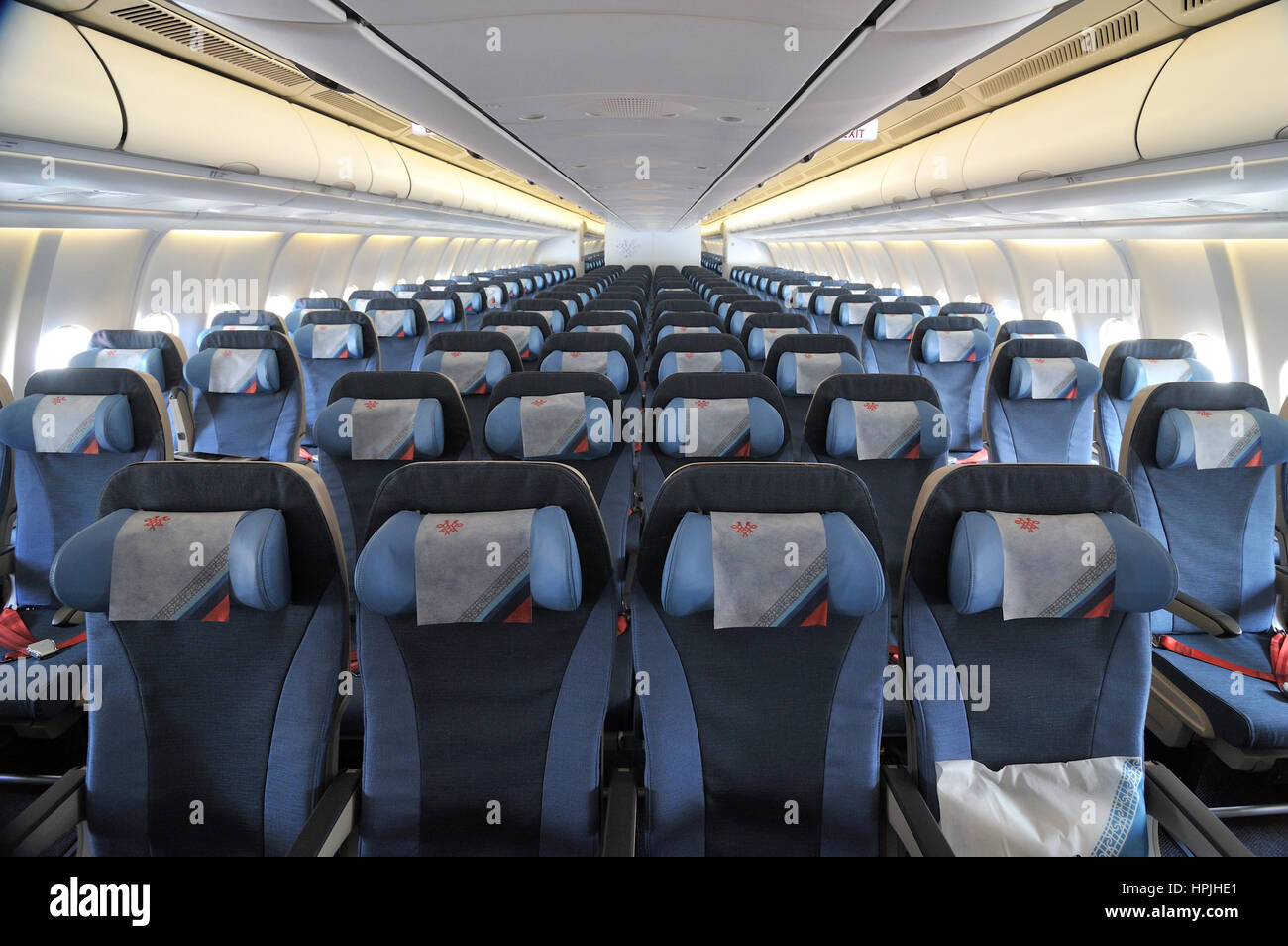 Air Serbia Airbus A330 Wide Body Airplane Passenger Cabin