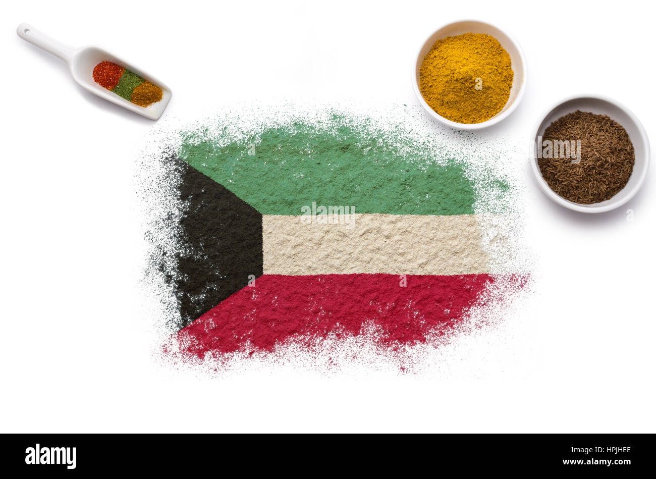 Various spices forming the flag of Kuwait.(series Stock Photo Alamy