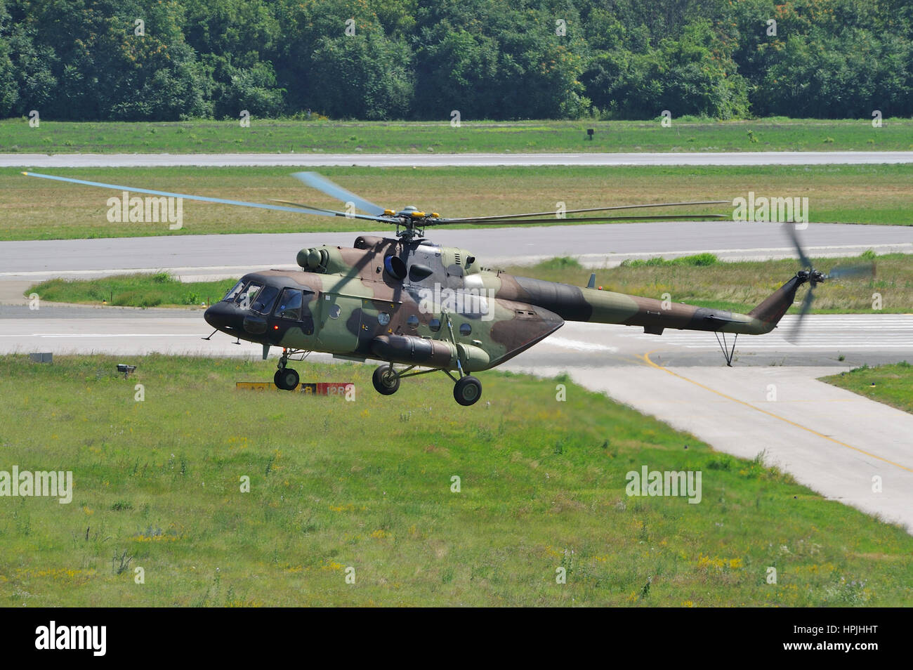 Brand new unmarked Russian Helicopters Mil Mi-17V5 multi-purpose helicopter in flight during delivery to Serbian Armed Forces Stock Photo