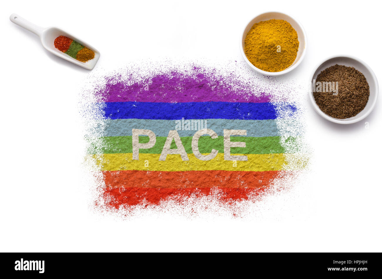 Various spices forming the flag of Peace.(series Stock Photo Alamy