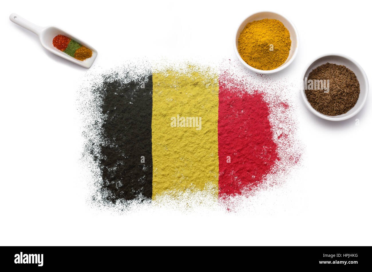 Various spices forming the flag of Belgium.(series Stock Photo Alamy