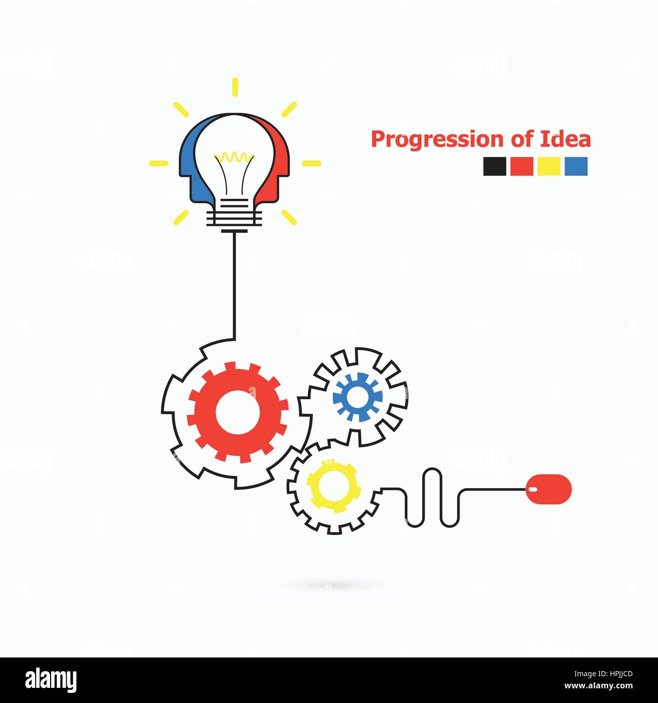 Creative light bulb symbol with linear of gear shape. Progression of idea concept. Business, education and industrial idea concept. Vector illustratio Stock Vector