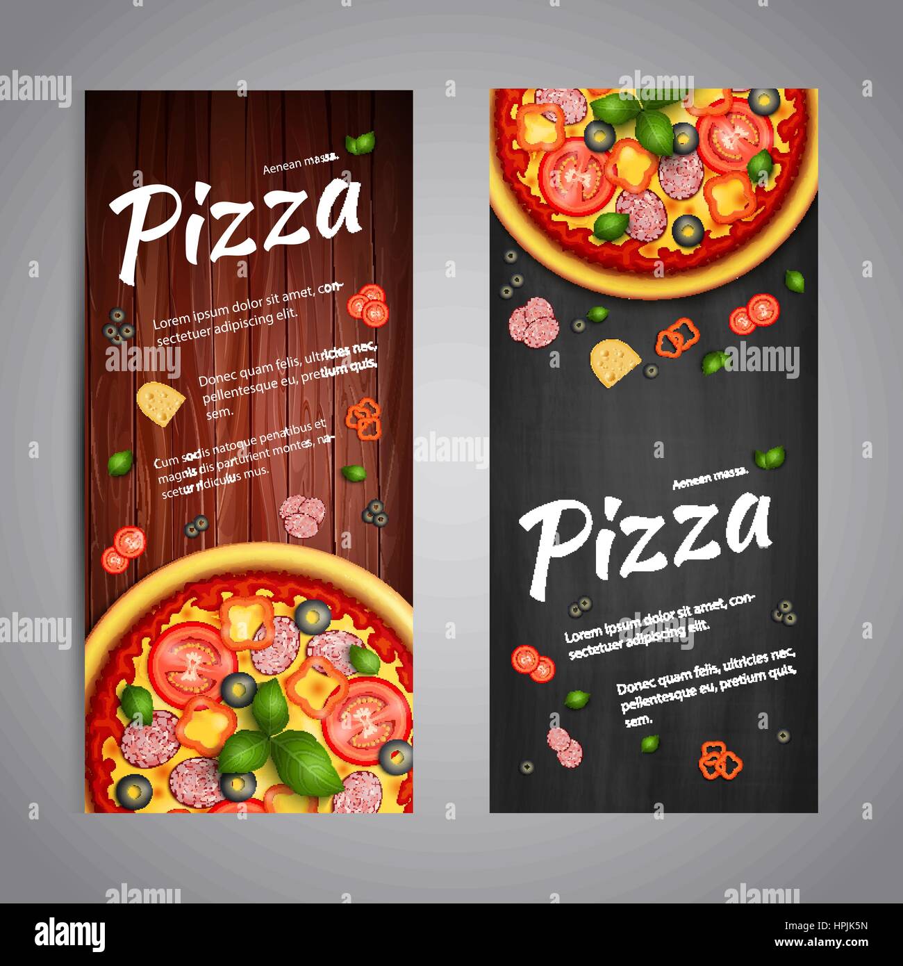 Realistic Pizza Pizzeria Flyer Vector Background Two Vertical Pizza Stock Vector Image Art Alamy