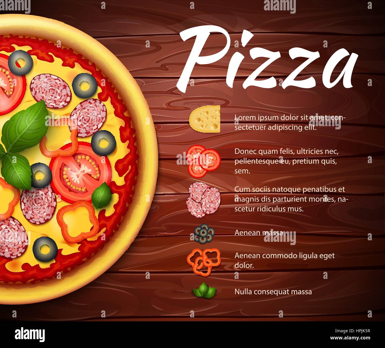 Realistic Pizza Recipe Vector Background With Ingredients Pizza With Stock Vector Image Art Alamy