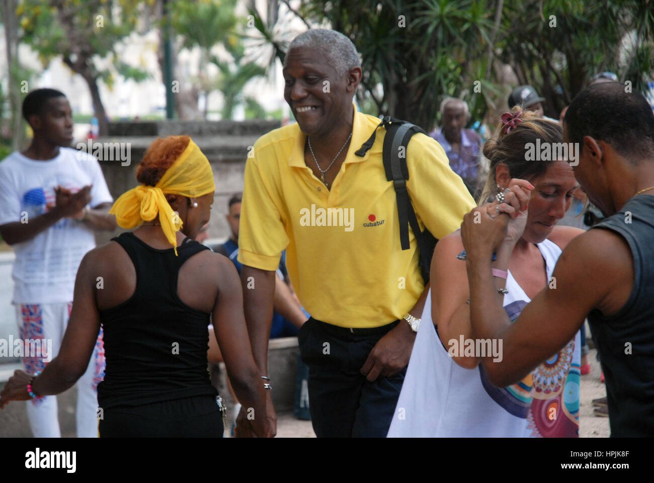 Cuban locals dancing in the Parque Central, Havana, Cuba. Stock Photo