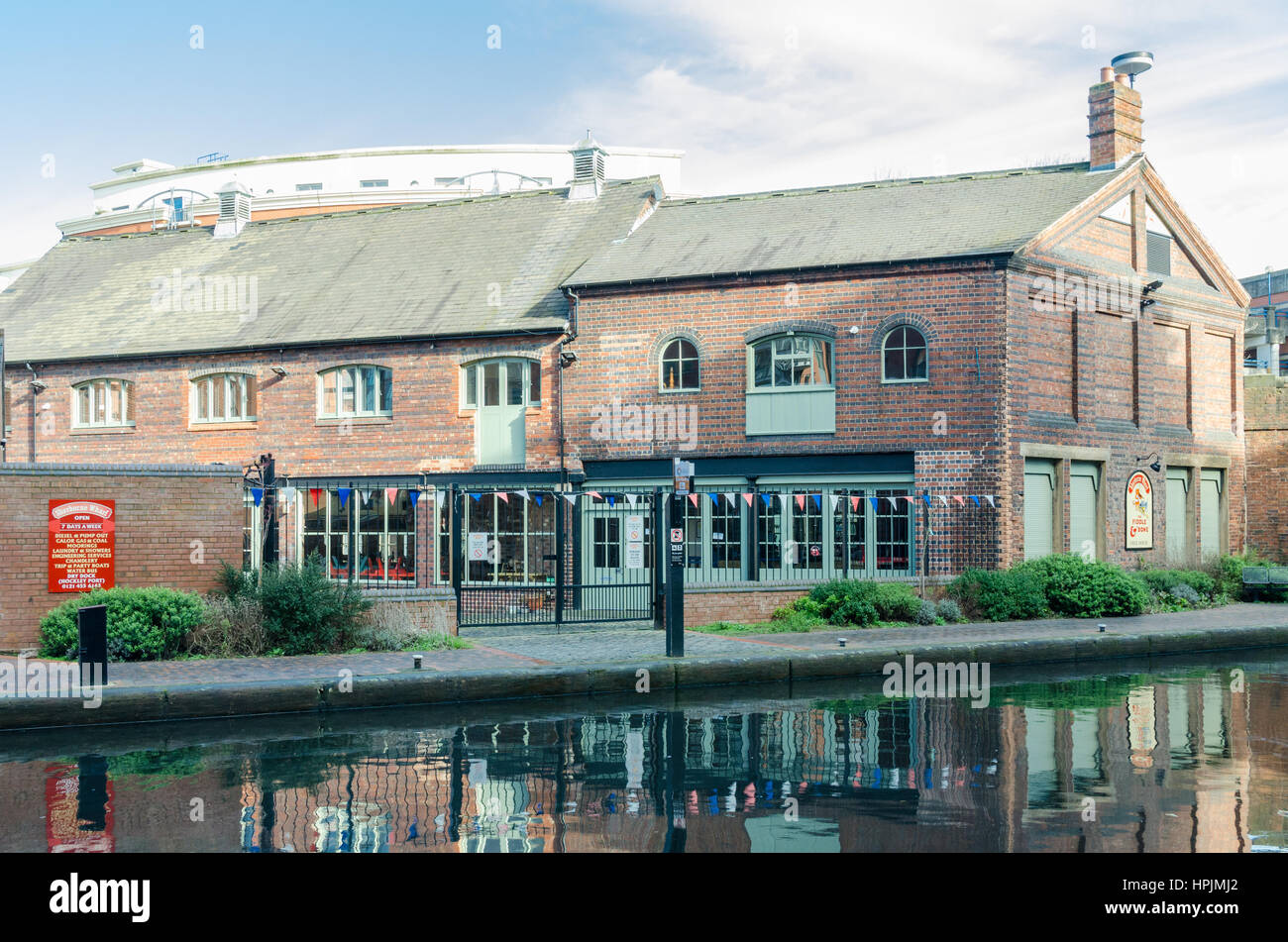 The Fiddle and Bone pub in birmingham viewed from the canal Stock Photo