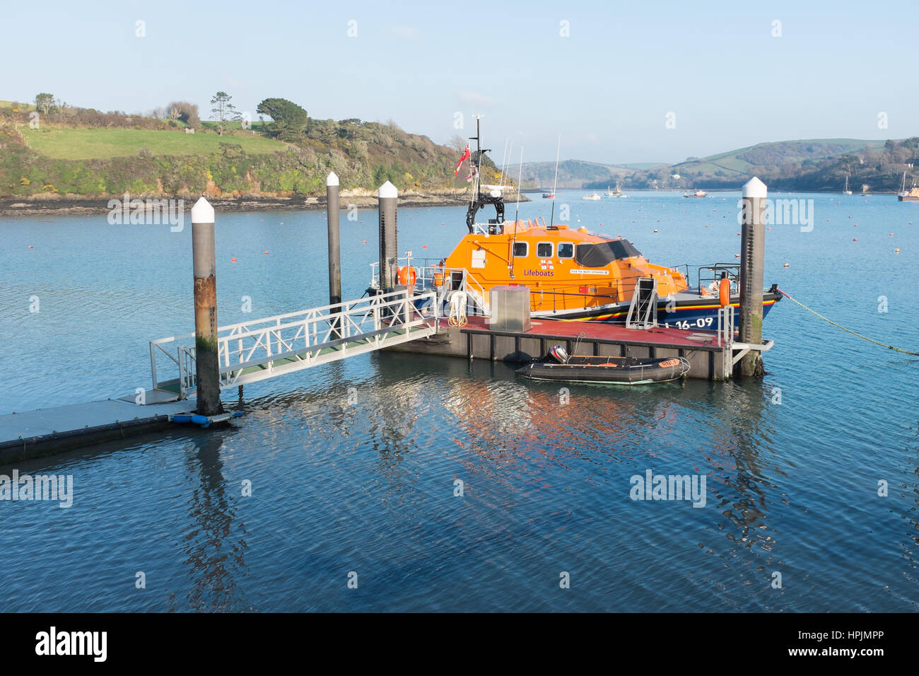 Salcombe All Weather Lifeboat, Baltic Exchange lll, on its pontoon mooring in Salcombe Stock Photo