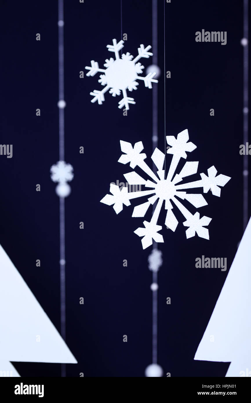 Winter dark blue background with decorative snowflakes Stock Photo