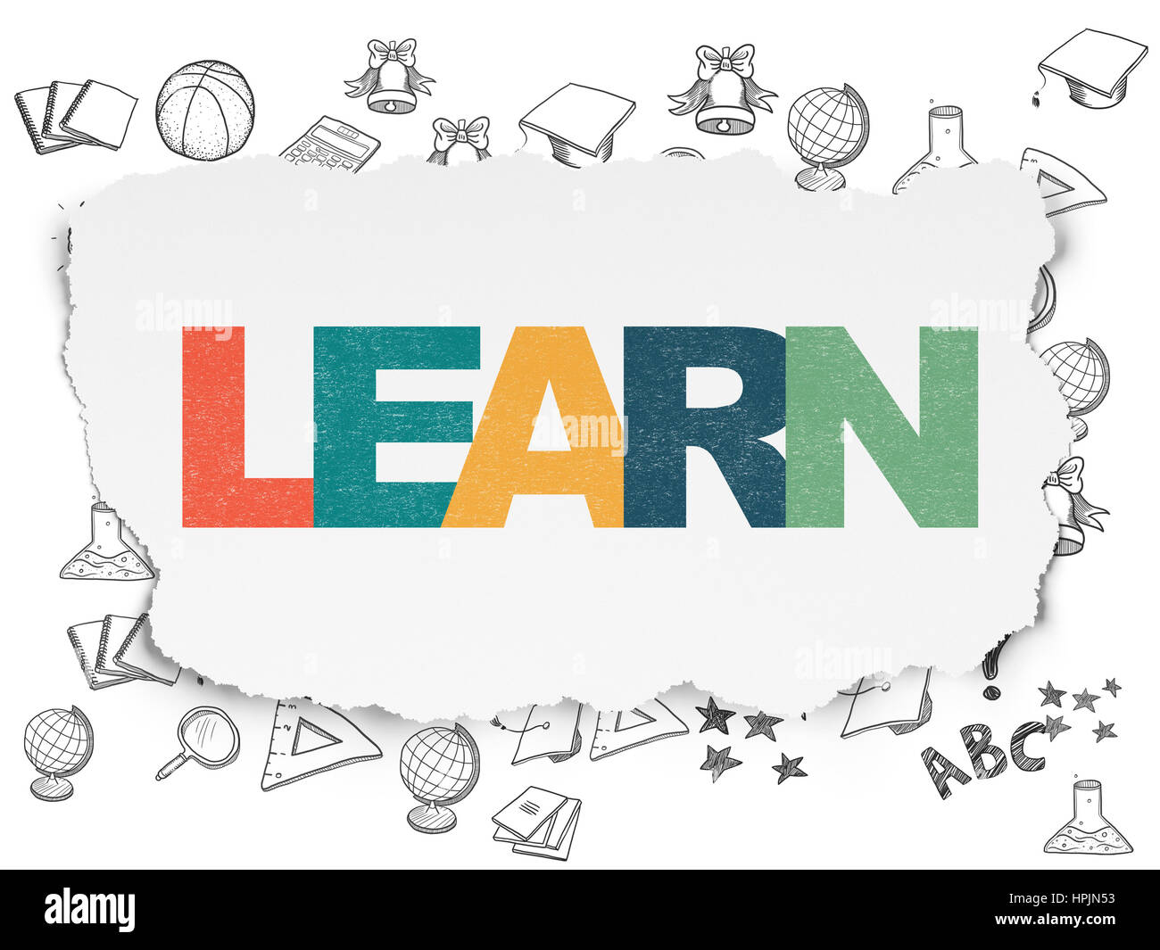 Studying concept: Learn on Torn Paper background Stock Photo - Alamy