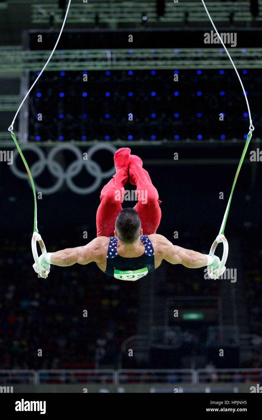 Rio de Janeiro, Brazil. 06 August 2016 Jacob Dalton (USA) performs on the Rings during Men's qualification at the 2016 Olympic Summer Games. ©Paul J. Stock Photo