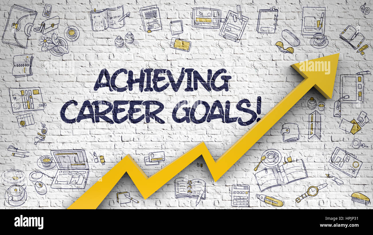 Achieving Career Goals Drawn on White Brick Wall.  Stock Photo