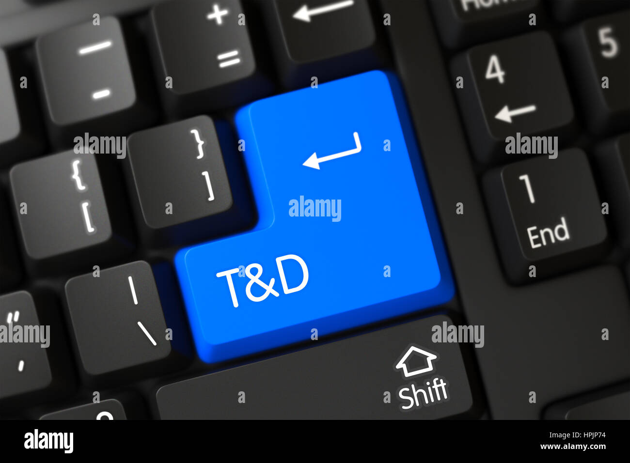 TandD CloseUp of Blue Keyboard Button. 3D. Stock Photo