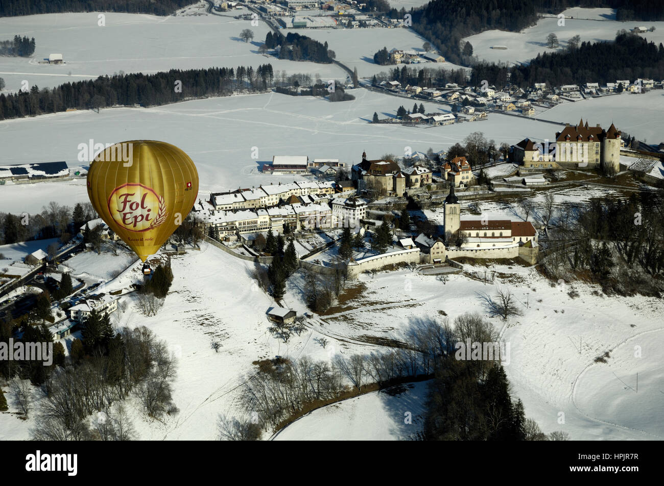 Gruyère: Chateau d'Oex International Balloon Festival / Festival International de Ballons à Château-d'Oex Stock Photo