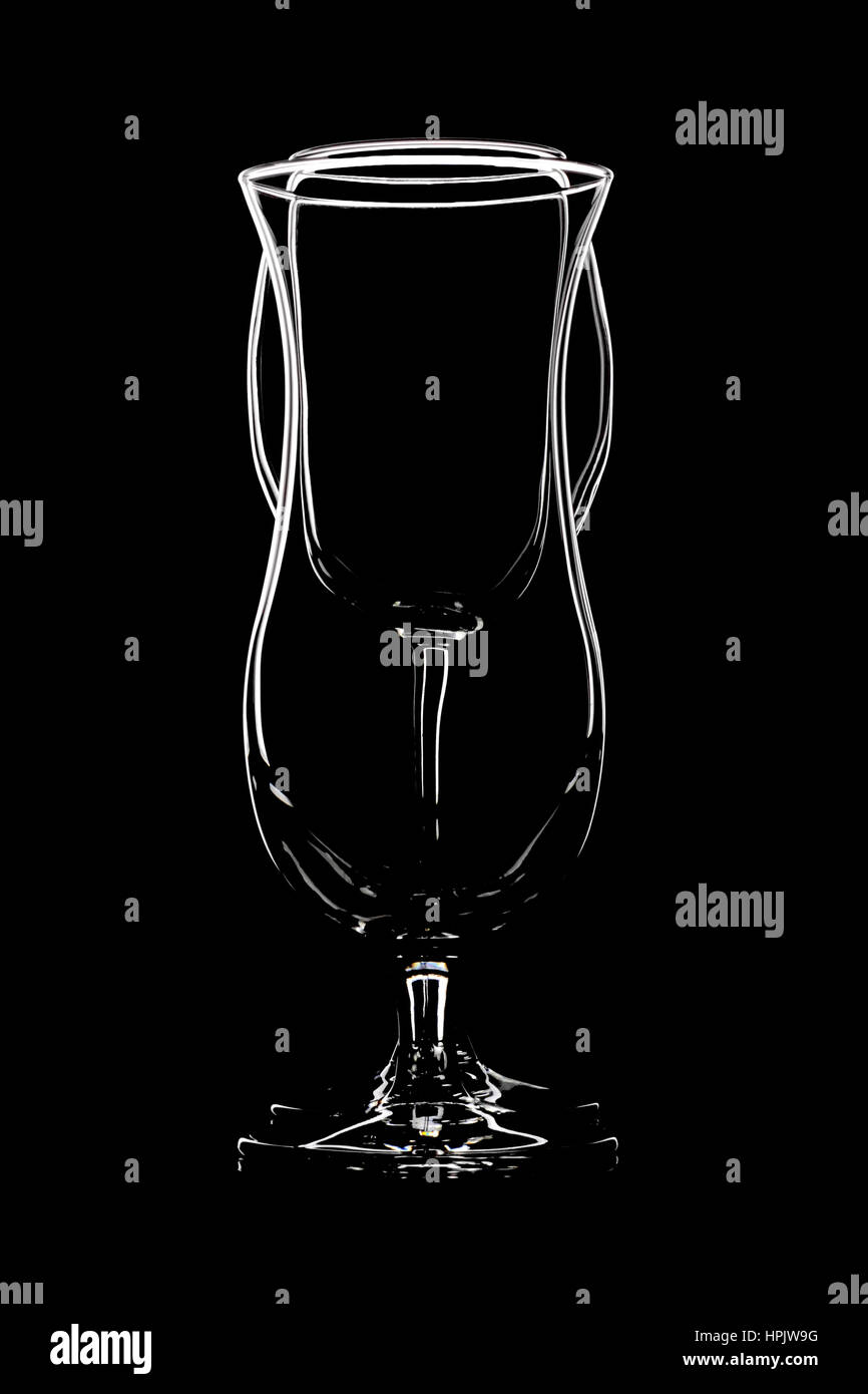 Glasses for cocktail and wine on black background of beverage glassware Stock Photo