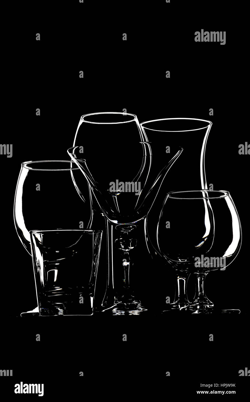 Glasses for cocktails on black background beverage glassware Stock Photo