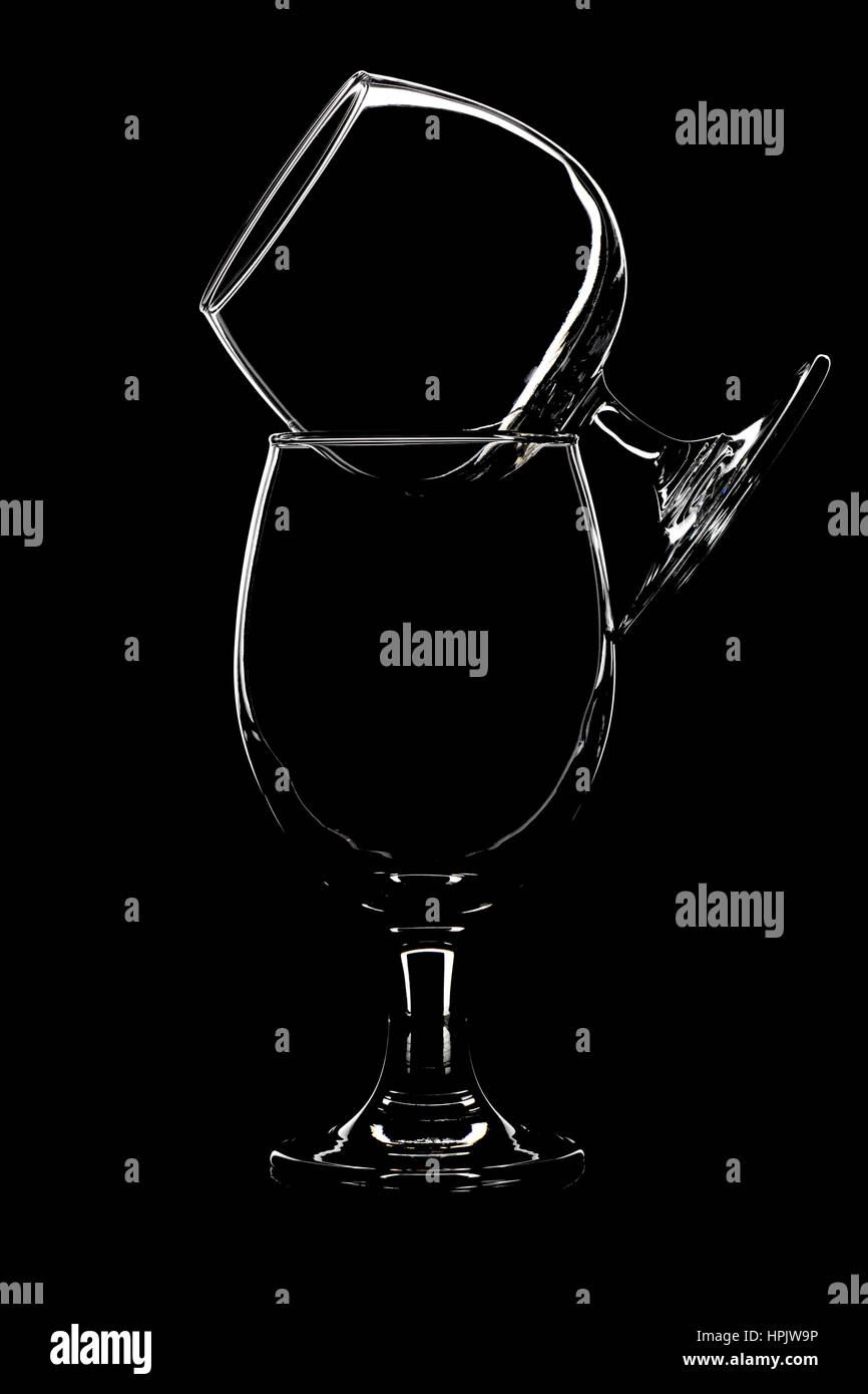 Glasses for beer and  whiskey on black background  beverage glassware Stock Photo
