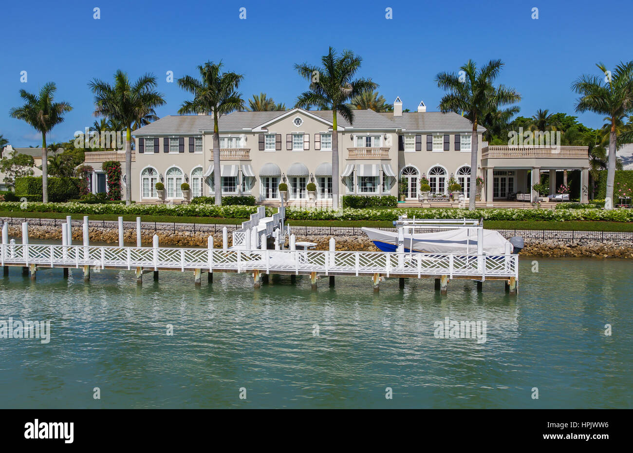 NAPLES, FLORIDA USA May 8 2013 Luxury waterside mansion with jetty