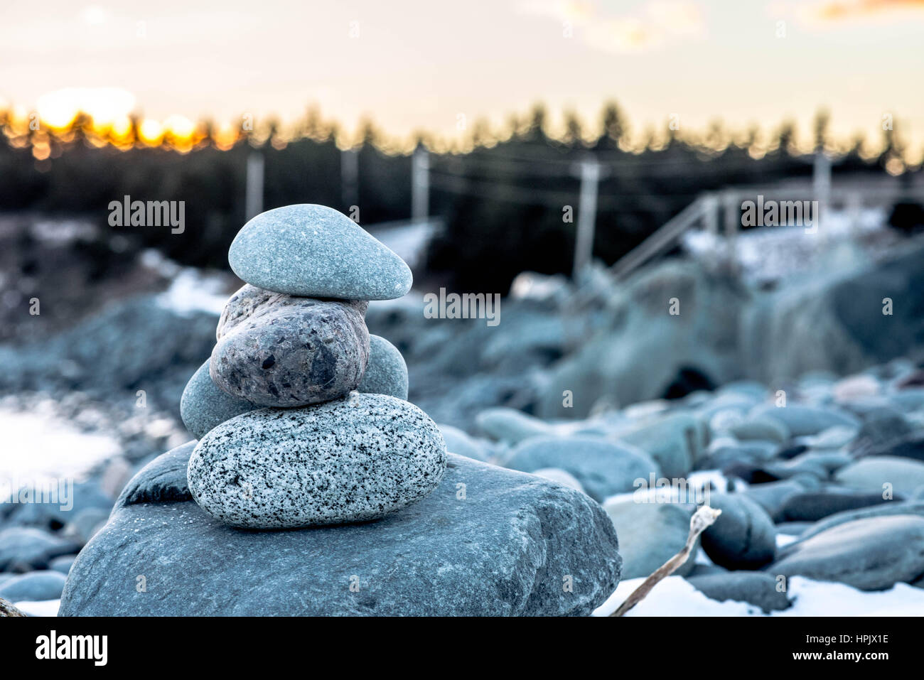 Stone balance pebble stones on beach Stock Photo
