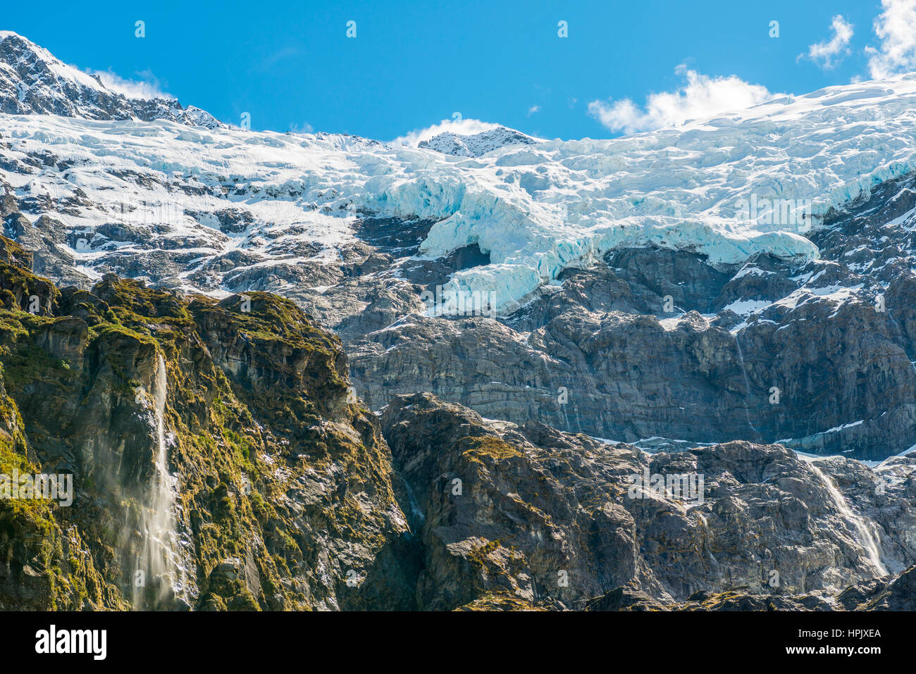 Waterfall, Rob Roy Glacier, Mount Aspiring National Park, Otago, Southland, New Zealand Stock Photo