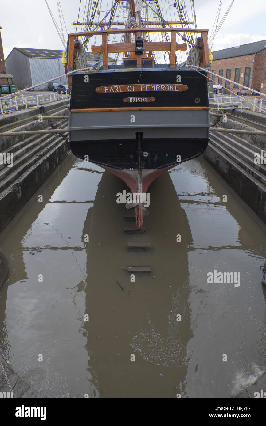 Threemasted barque "Earl of Pembroke" in Gloucester drydock for