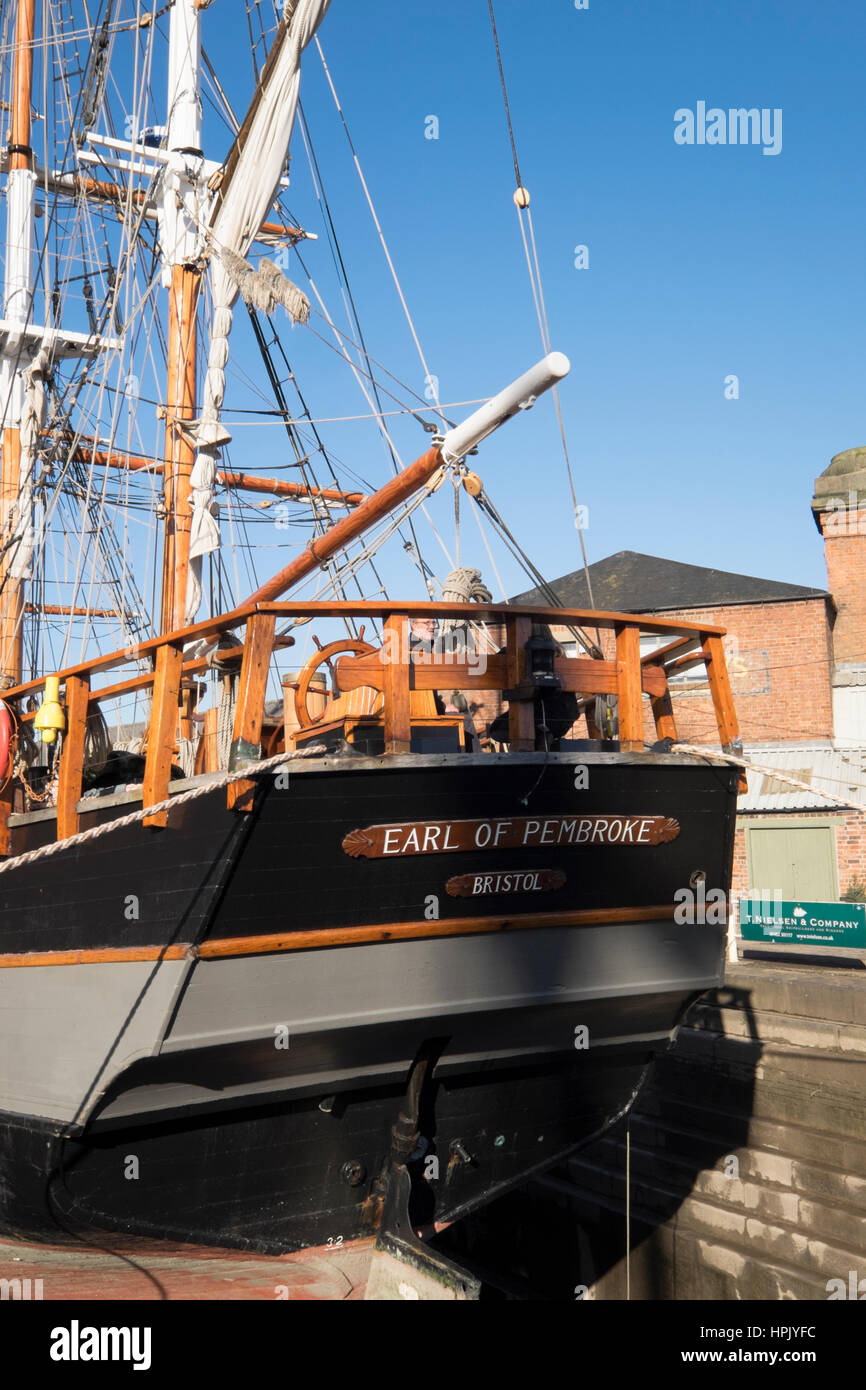 Threemasted barque "Earl of Pembroke" in Gloucester drydock for