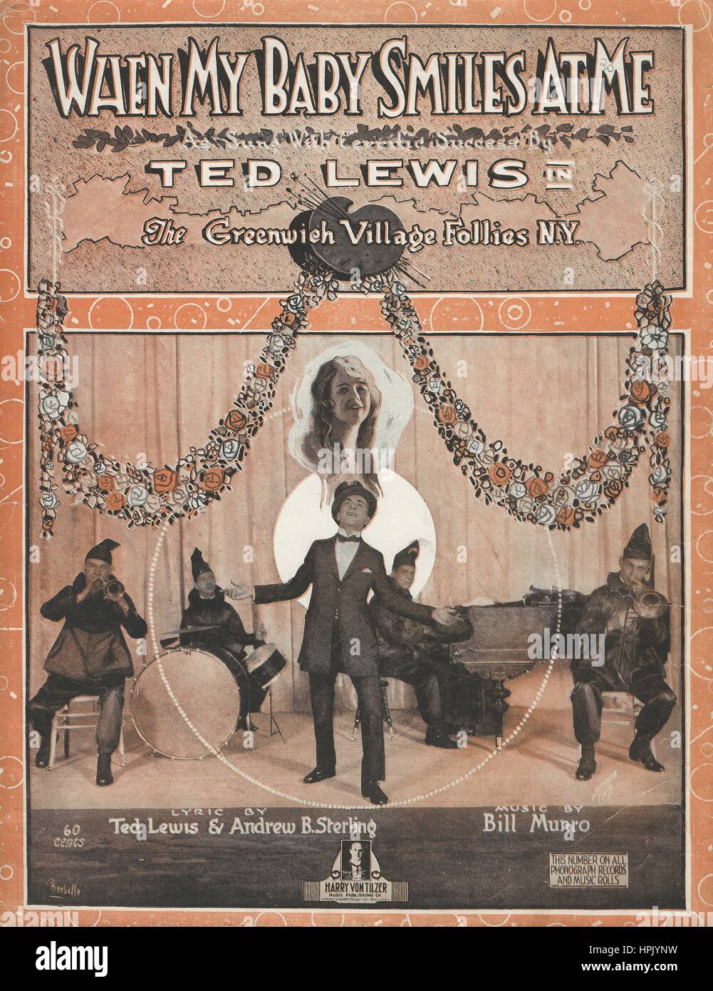'When My Baby Smiles at Me' from 'The Greenwich Village Follies' 1919 Musical Sheet Music Cover Stock Photo