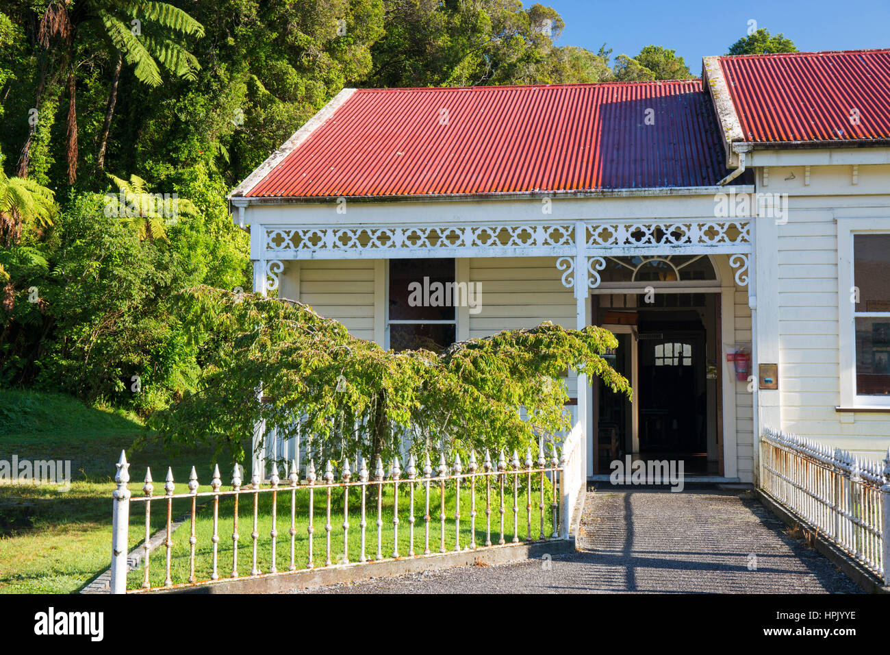 Greymouth, West Coast, New Zealand. Historic hospital at Shantytown, recreation of a 19th century gold-mining settlement. Stock Photo