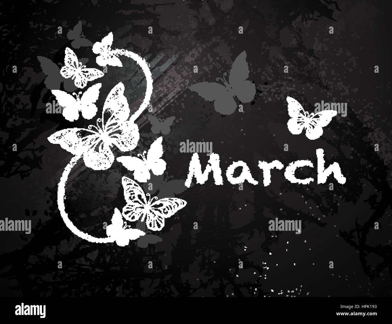 Figure eight eight with butterflies, painted black with white chalk on a blackboard. Festival March 8. Women's holiday. Stock Vector