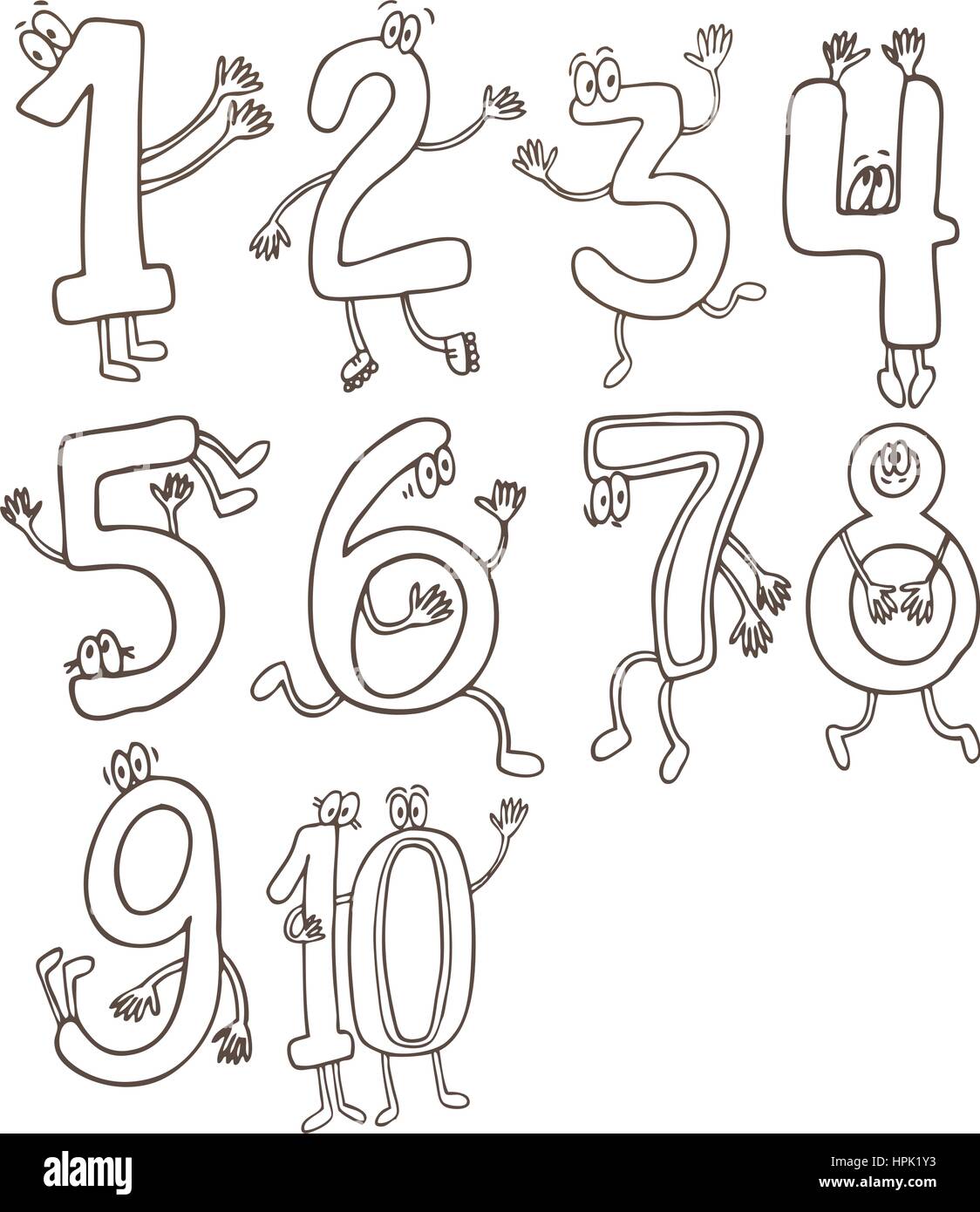 Set of cute and funny colorful number characters, cartoon vector ...