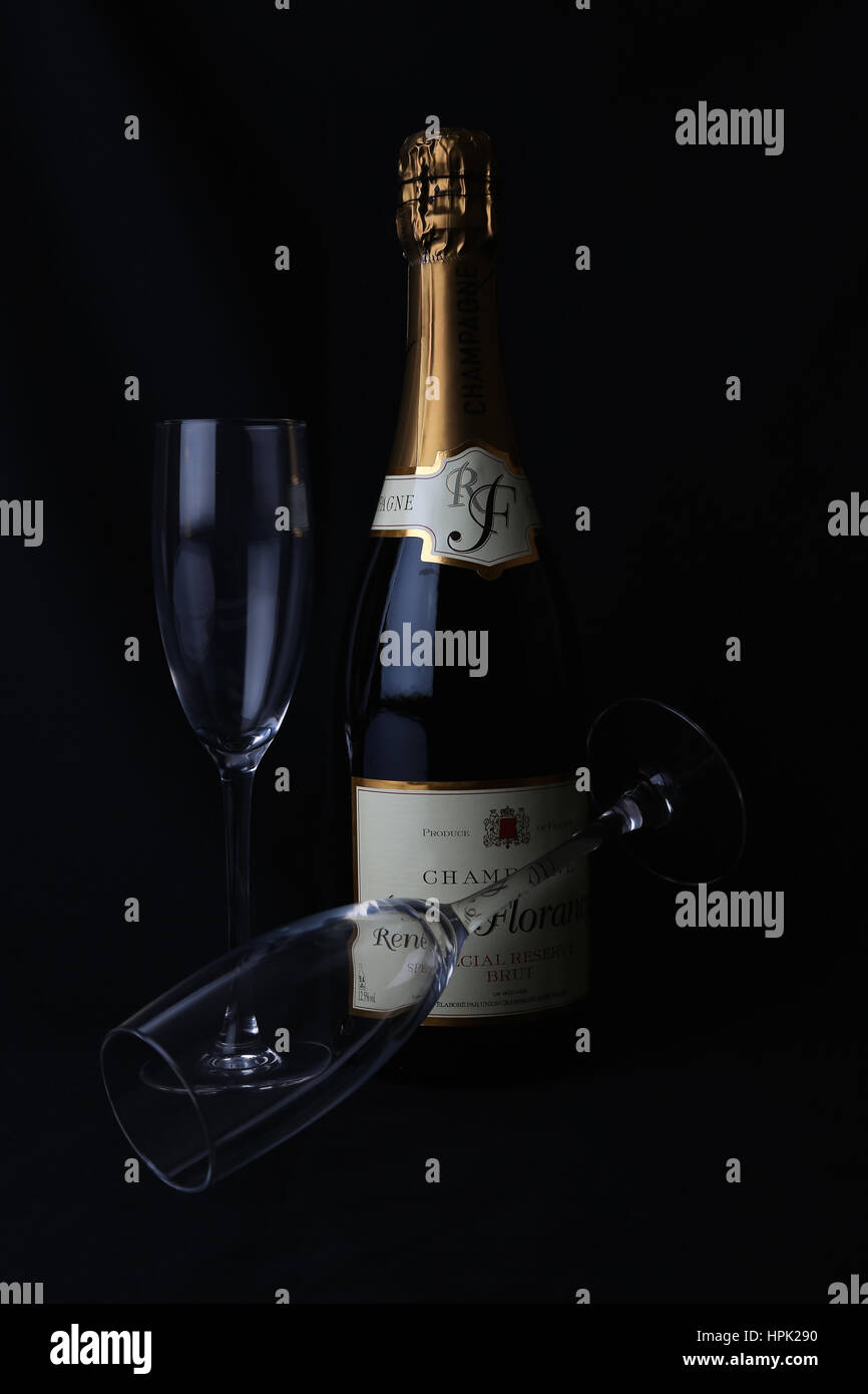 Champagne and Glasses on Black Background Stock Photo Alamy
