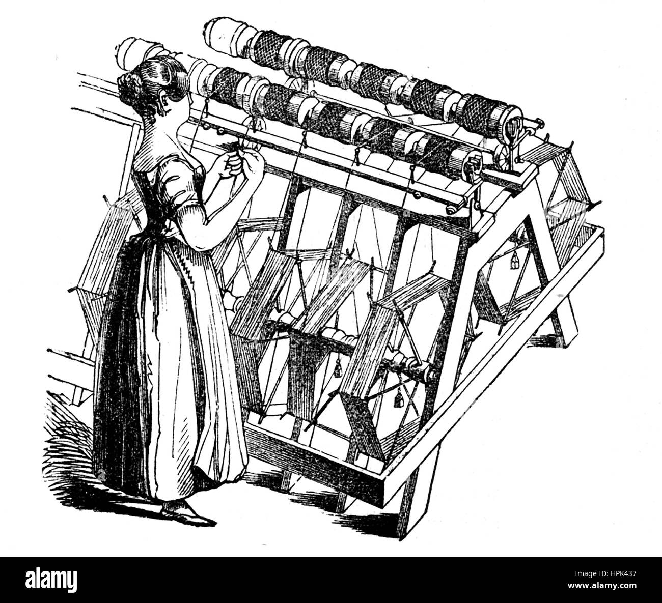 SILK WINDING MACHINE about 1850 Stock Photo